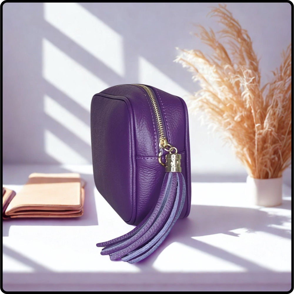 Leather Cross Body Bag Tassel- PS233-PURPLE