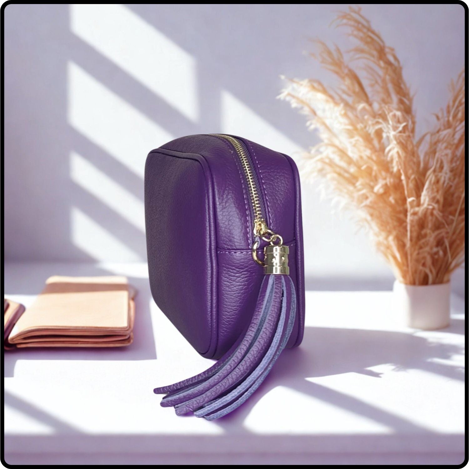 Leather Cross Body Bag Tassel- PS233-PURPLE