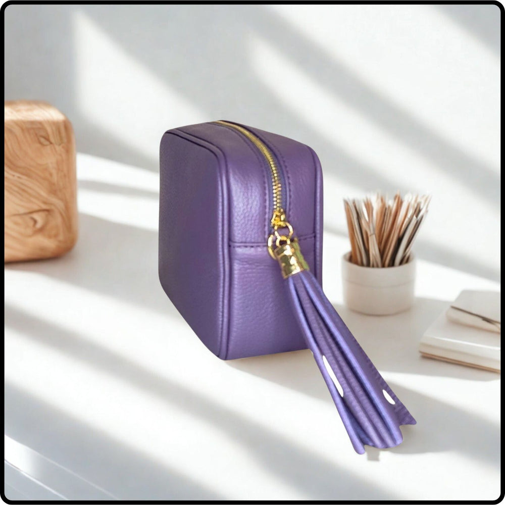 Leather Cross Body Bag Tassel- PS233-MULLED GRAPE