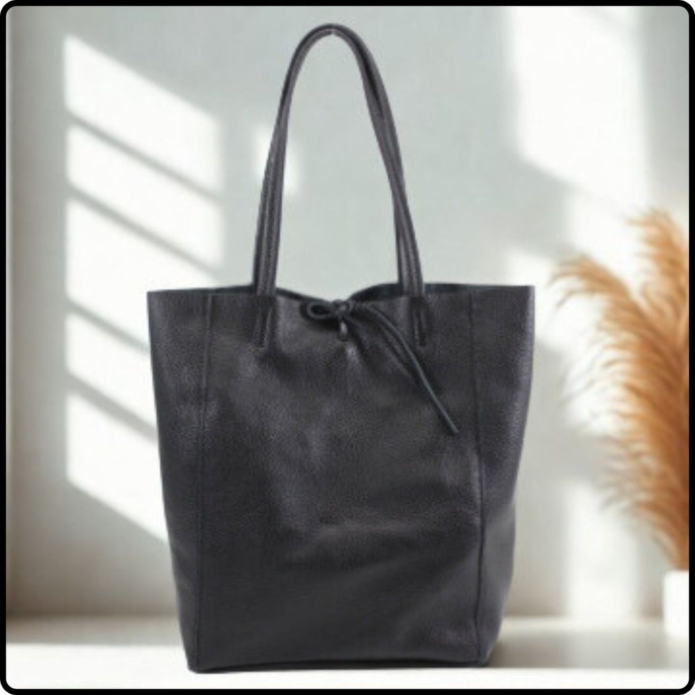 Pebbled Leather Tote Bag - VP8102-BLACK