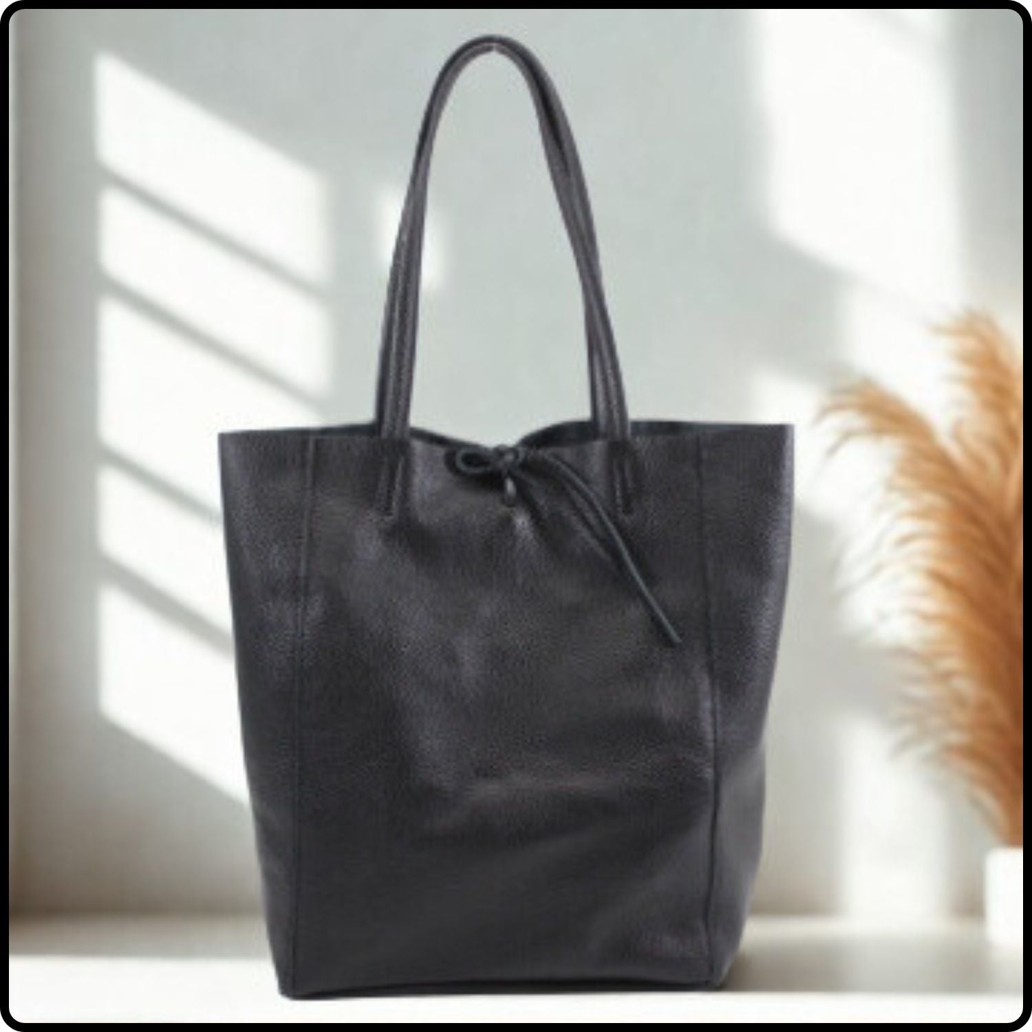 Pebbled Leather Tote Bag - VP8102-BLACK