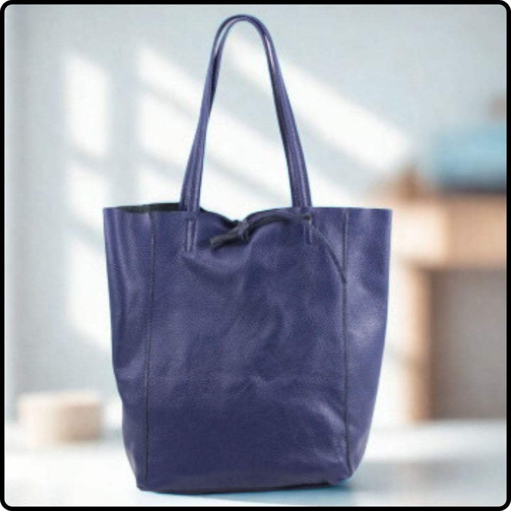 Pebbled Leather Tote Bag - VP8102-NAVY