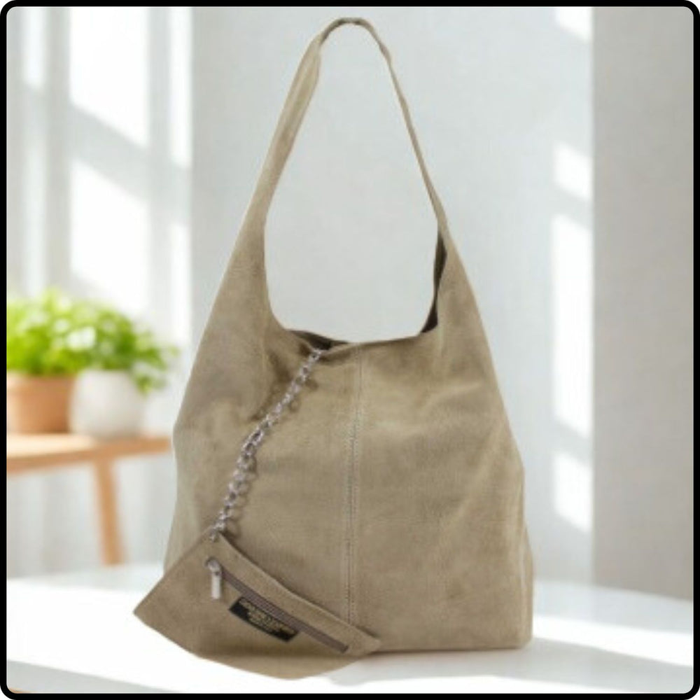 Suede Leather Slouchy Bag - VP144-TAUPE
