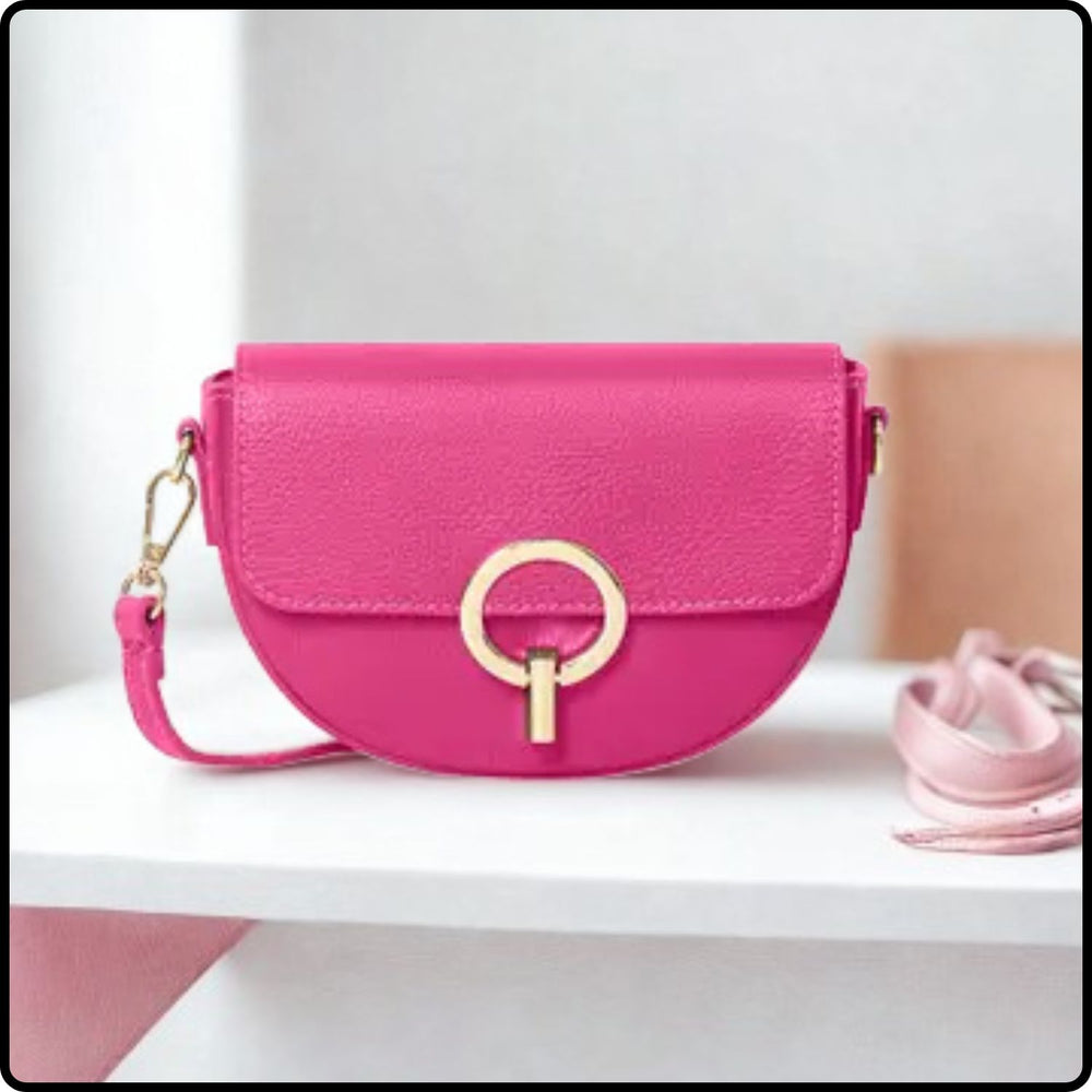 Half Moon Leather Cross Body Satchel Bag - PS583-FUCHSIA