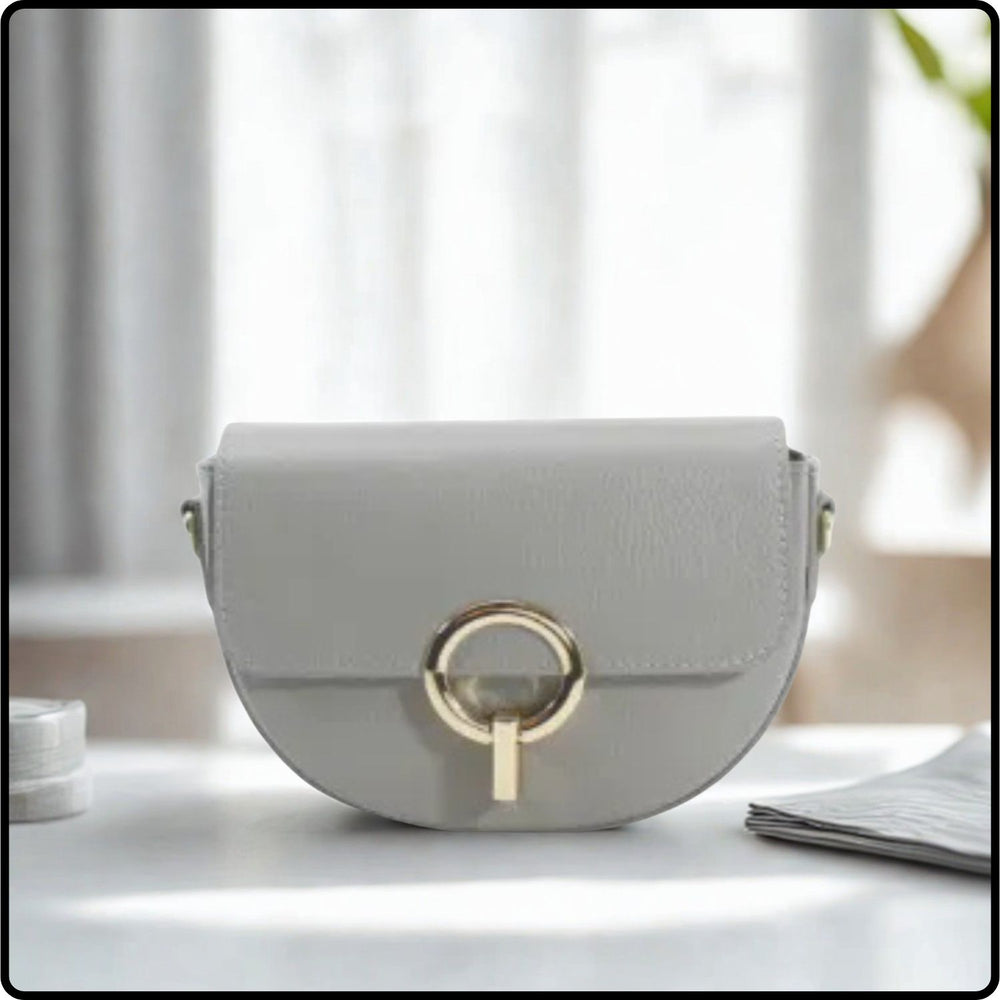 Half Moon Leather Cross Body Bag - VP8-LIGHT GREY