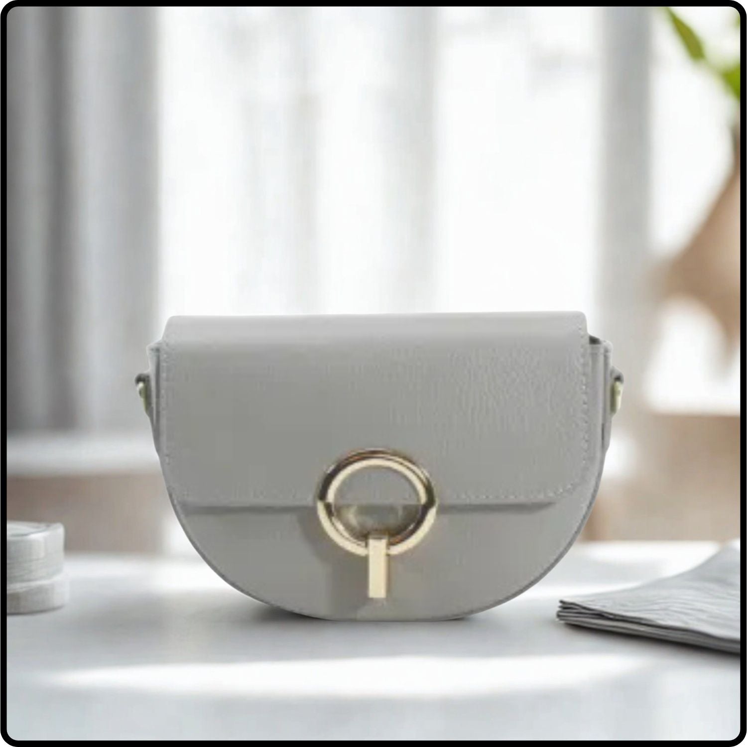 Half Moon Leather Cross Body Bag - VP8-LIGHT GREY
