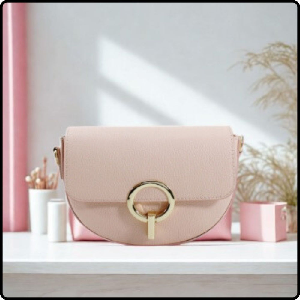 Half Moon Leather Cross Body Bag-VP8-PINK