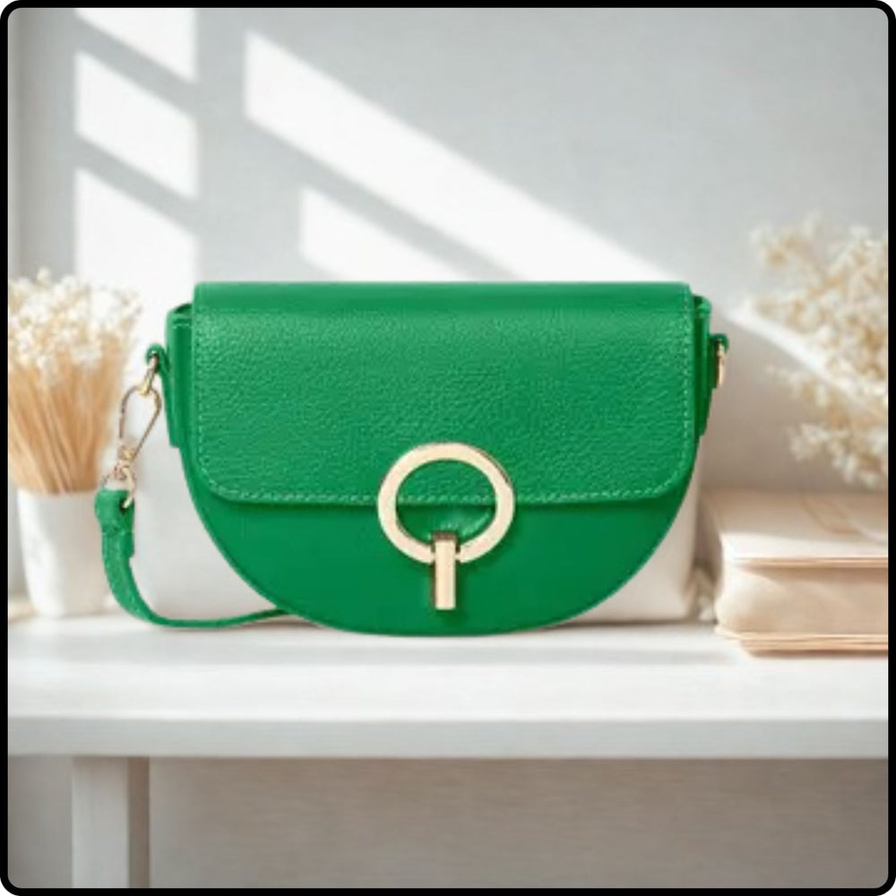 Half Moon Leather Cross Body Satchel Bag - PS583-GREEN
