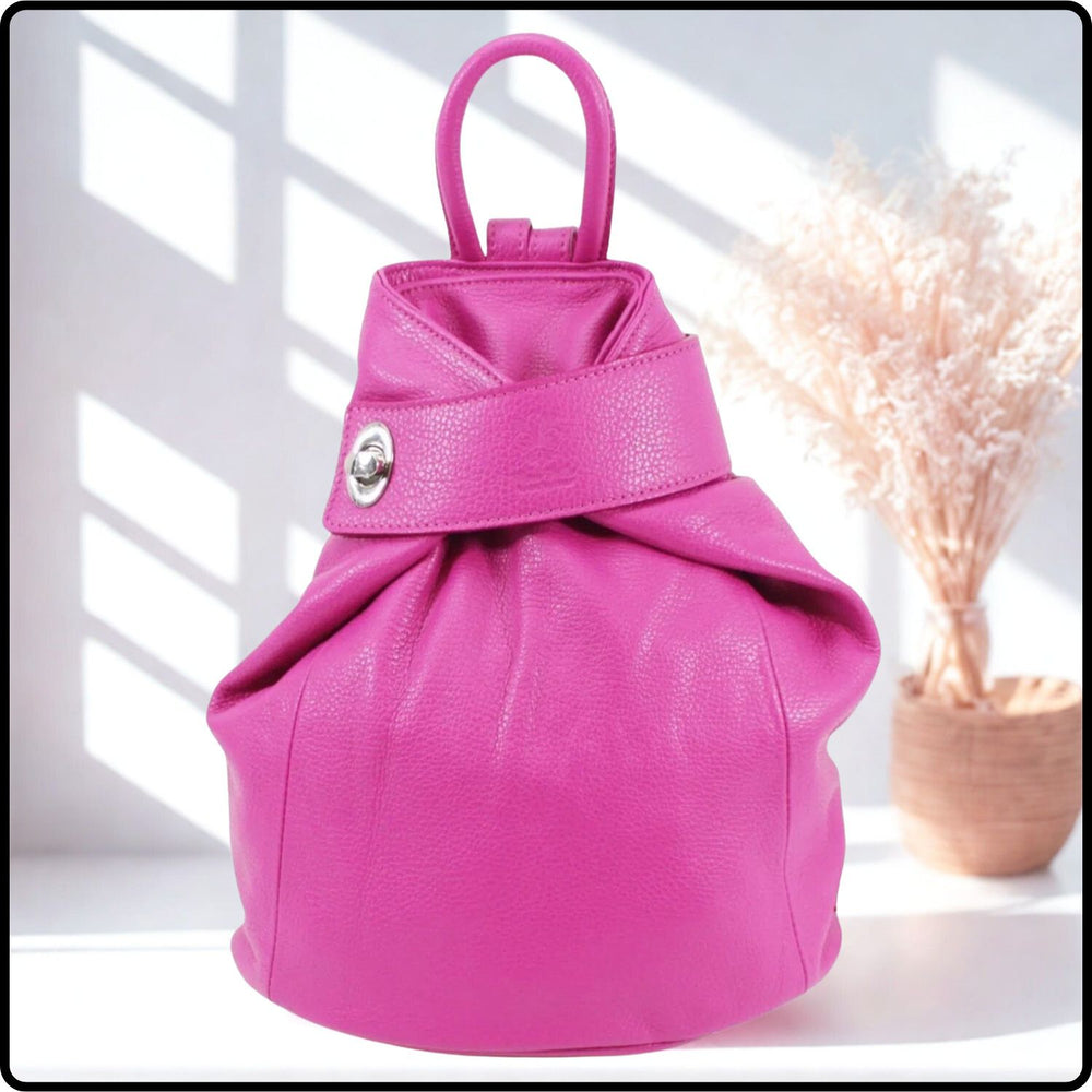 Large Pebbled Leather Lock Closure Backpack - VPR248-FUCHSIA