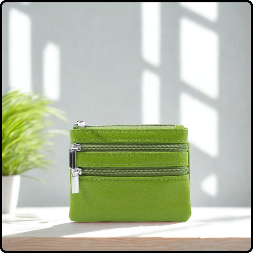 Leather Zipper Coin Purse - 001-GREEN