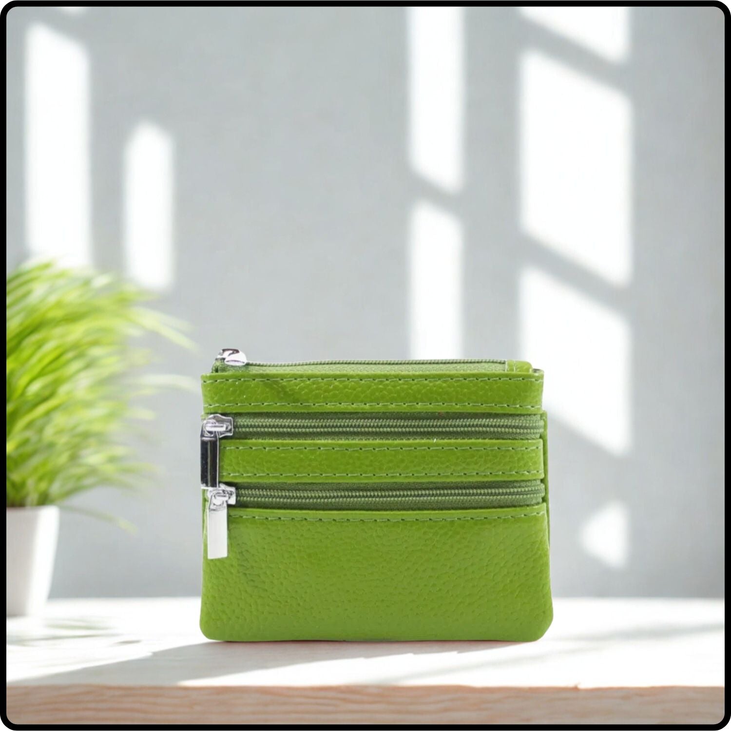 Leather Zipper Coin Purse - 001-GREEN