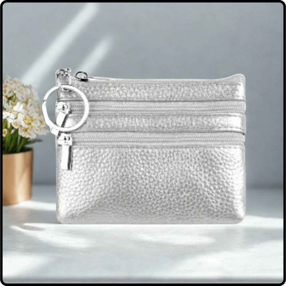 Leather Zipper Coin Purse - 001-SILVER