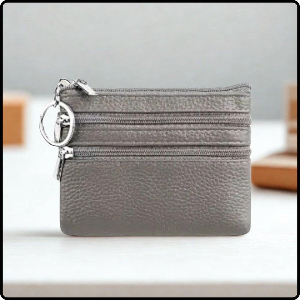 Leather Zipper Coin Purse - 001-GREY