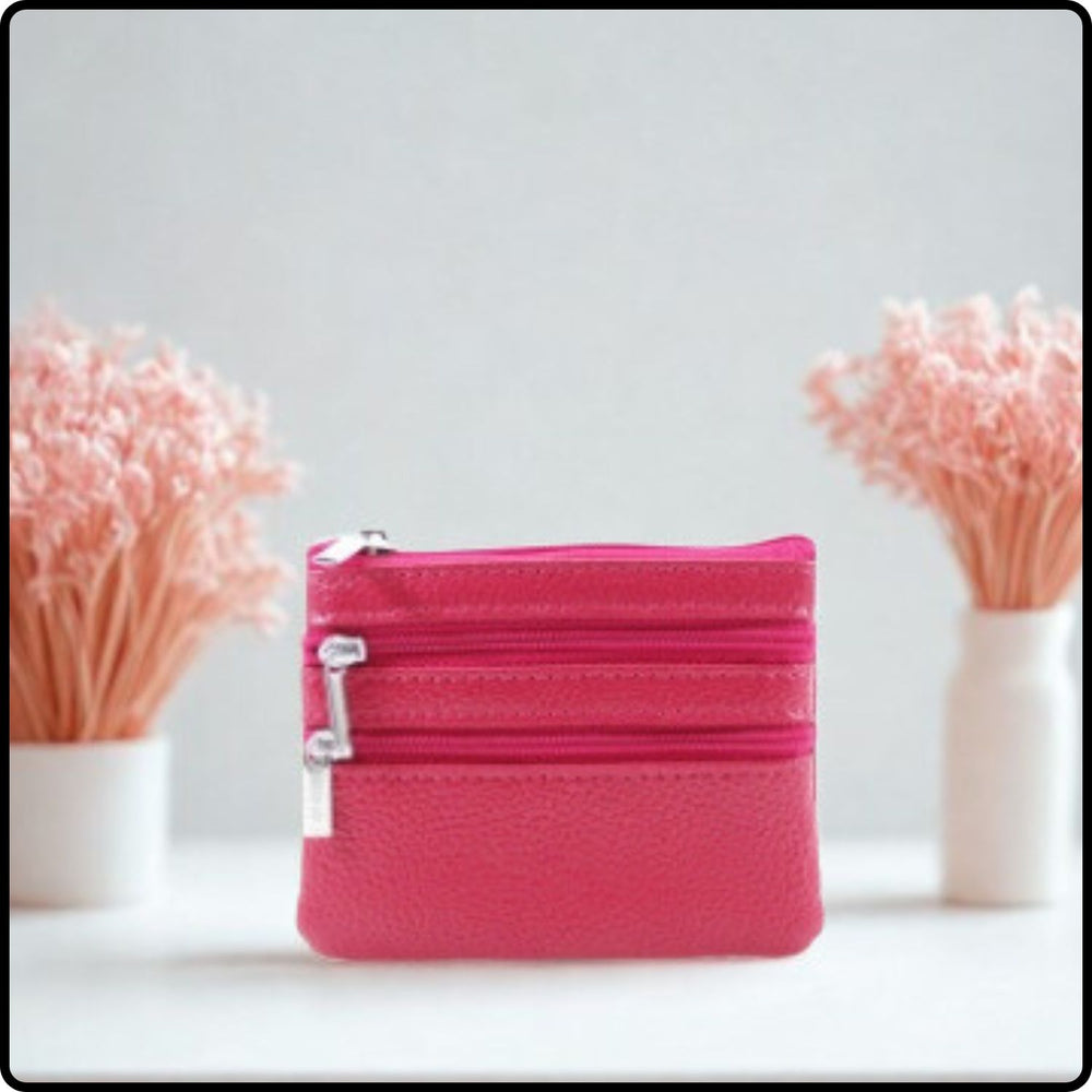 Leather Zipper Coin Purse - 001-FUCHSIA
