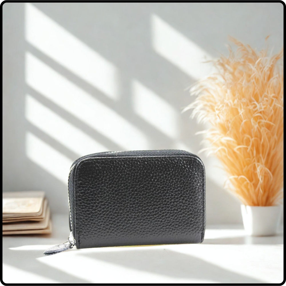 Single Zip Pebbled Leather Card Holder - KB82-BLACK
