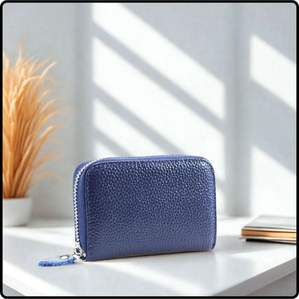 Single Zip Pebbled Leather Card Holder - KB82-NAVY