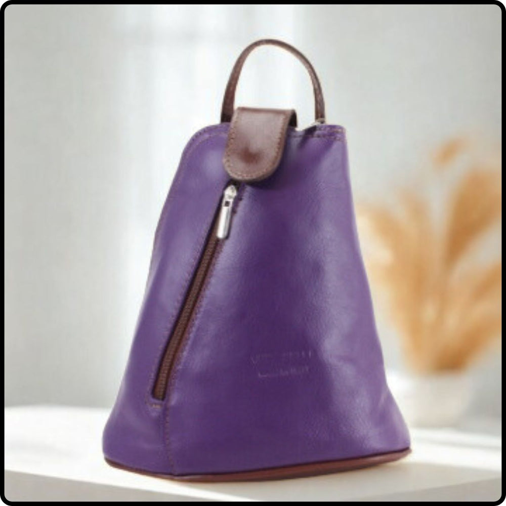 Small Soft Leather Backpack - VPB14-PURPLE/BROWN