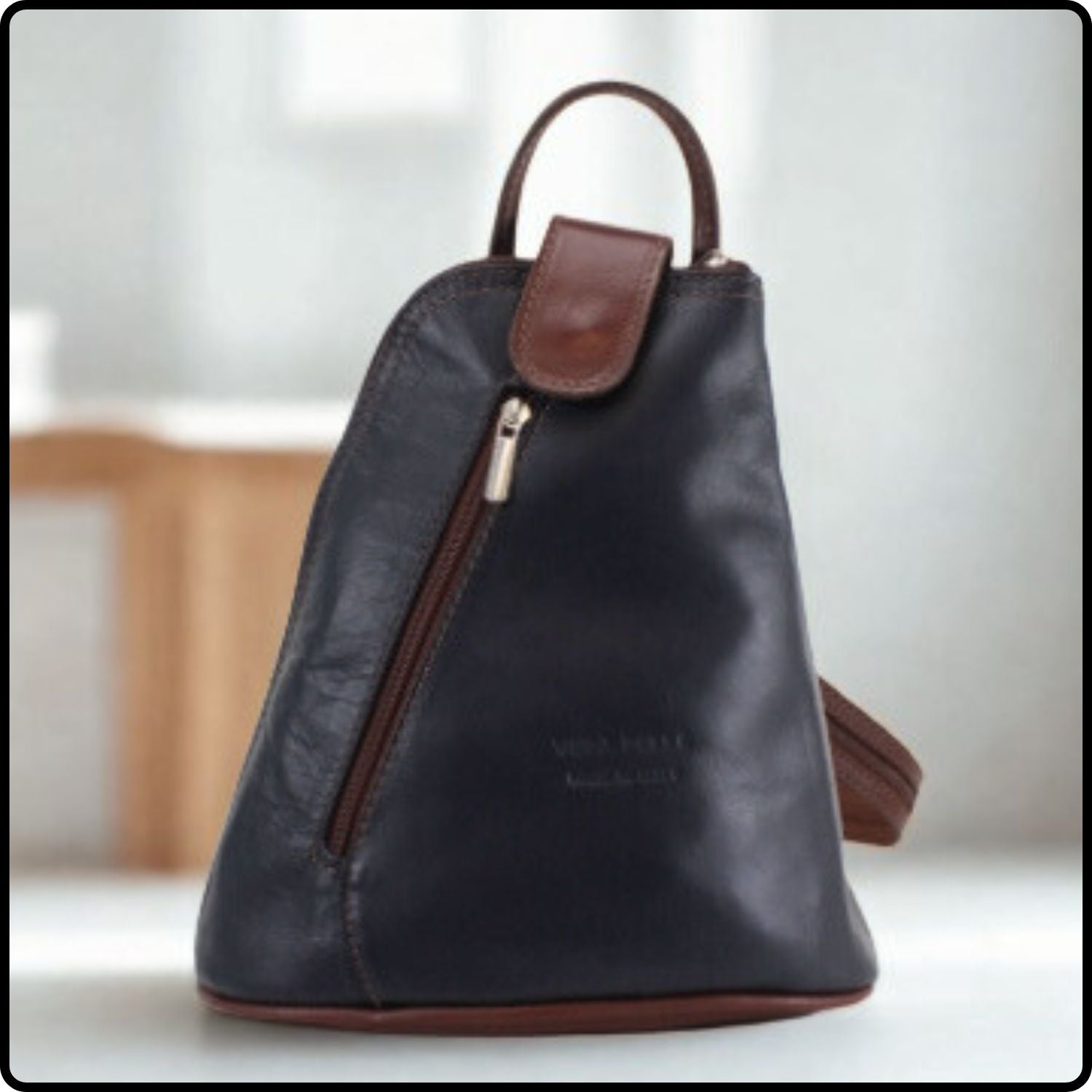 Small Soft Leather Backpack - VPB14-NAVY/BROWN