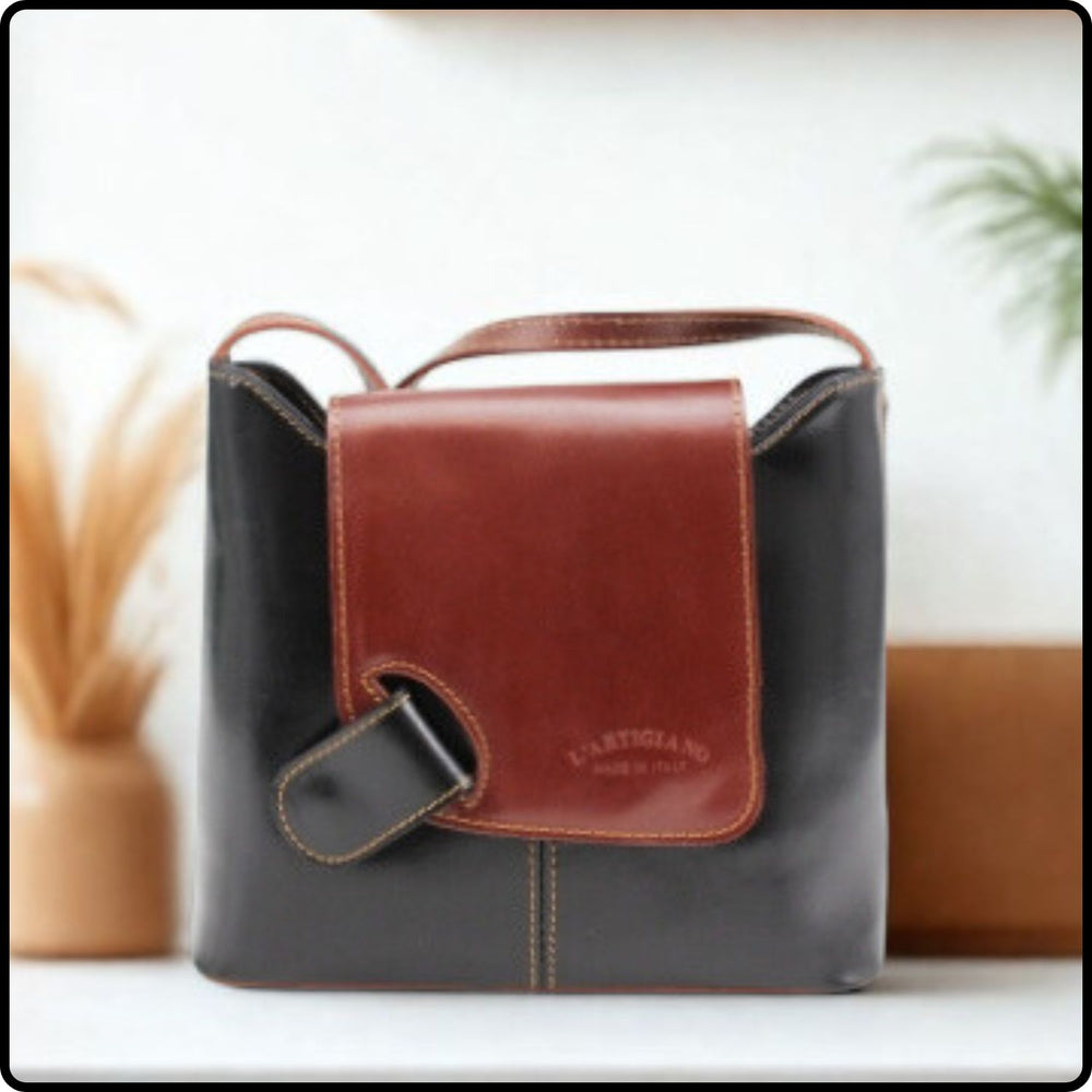 Leather Cross Body Messenger Bag - VPCB-BLACK/TAN
