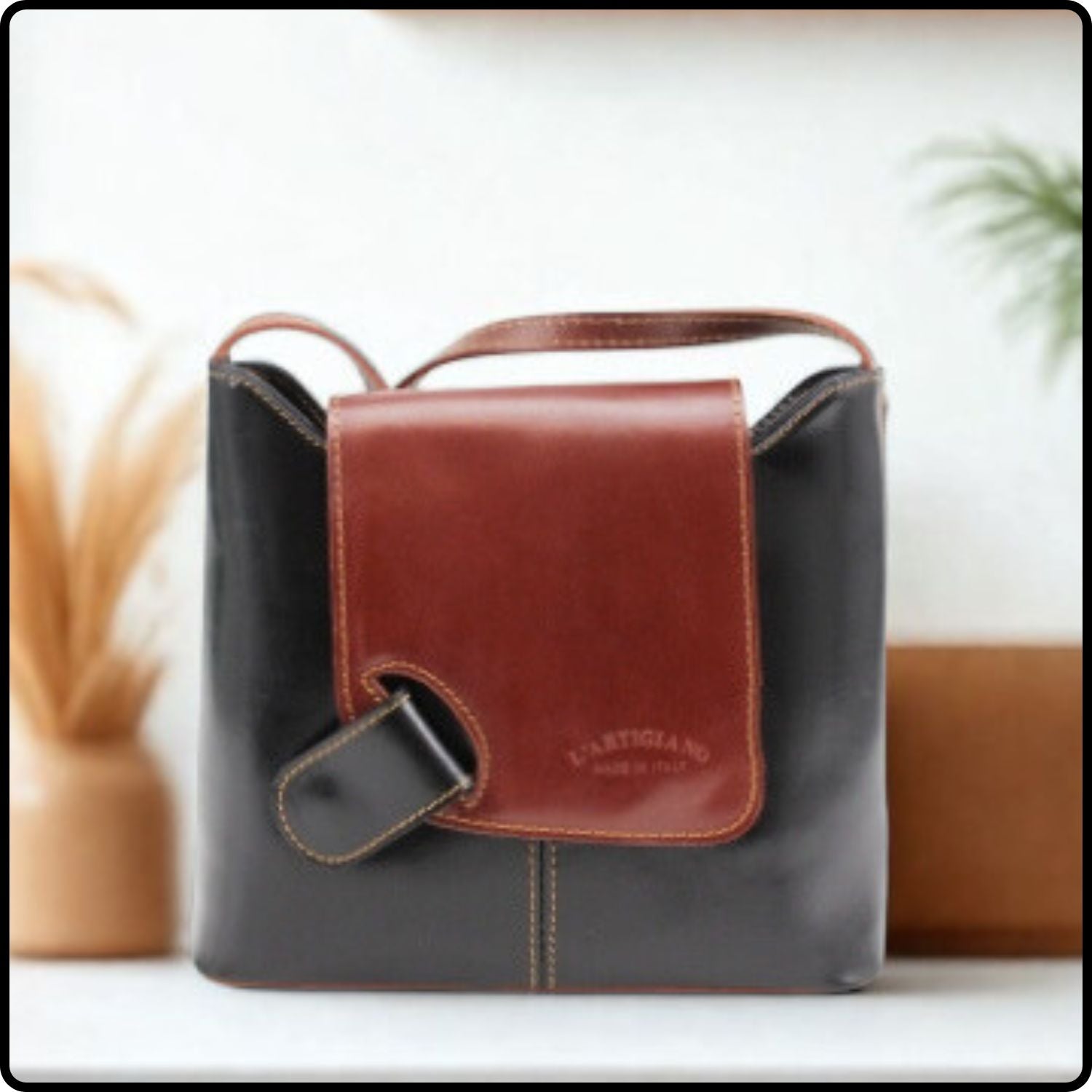 Leather Cross Body Messenger Bag - VPCB-BLACK/TAN