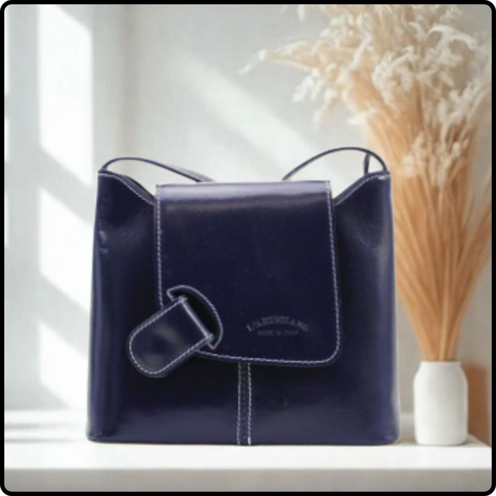 Leather Cross Body Messenger Bag - VPCB-NAVY