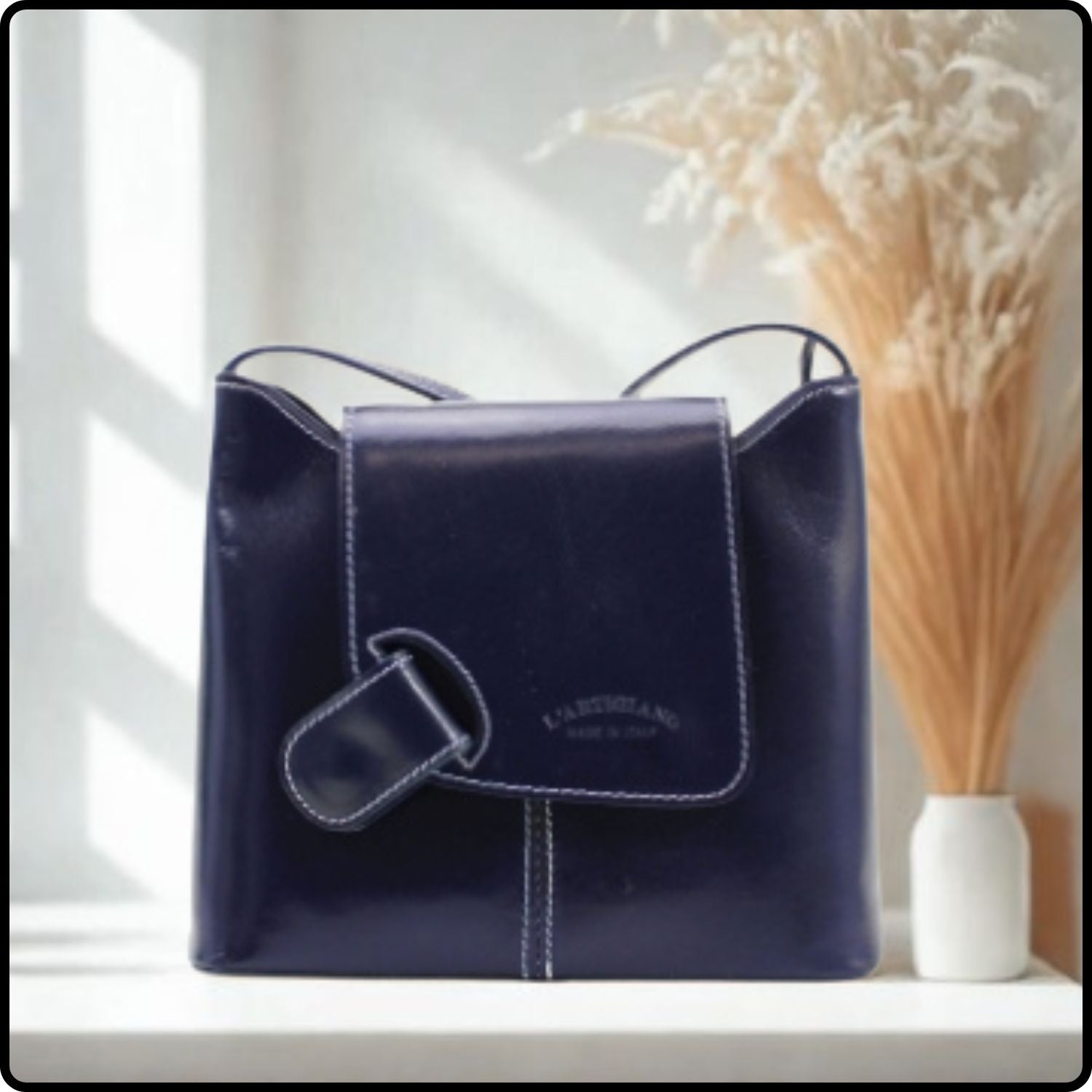Leather Cross Body Messenger Bag - VPCB-NAVY