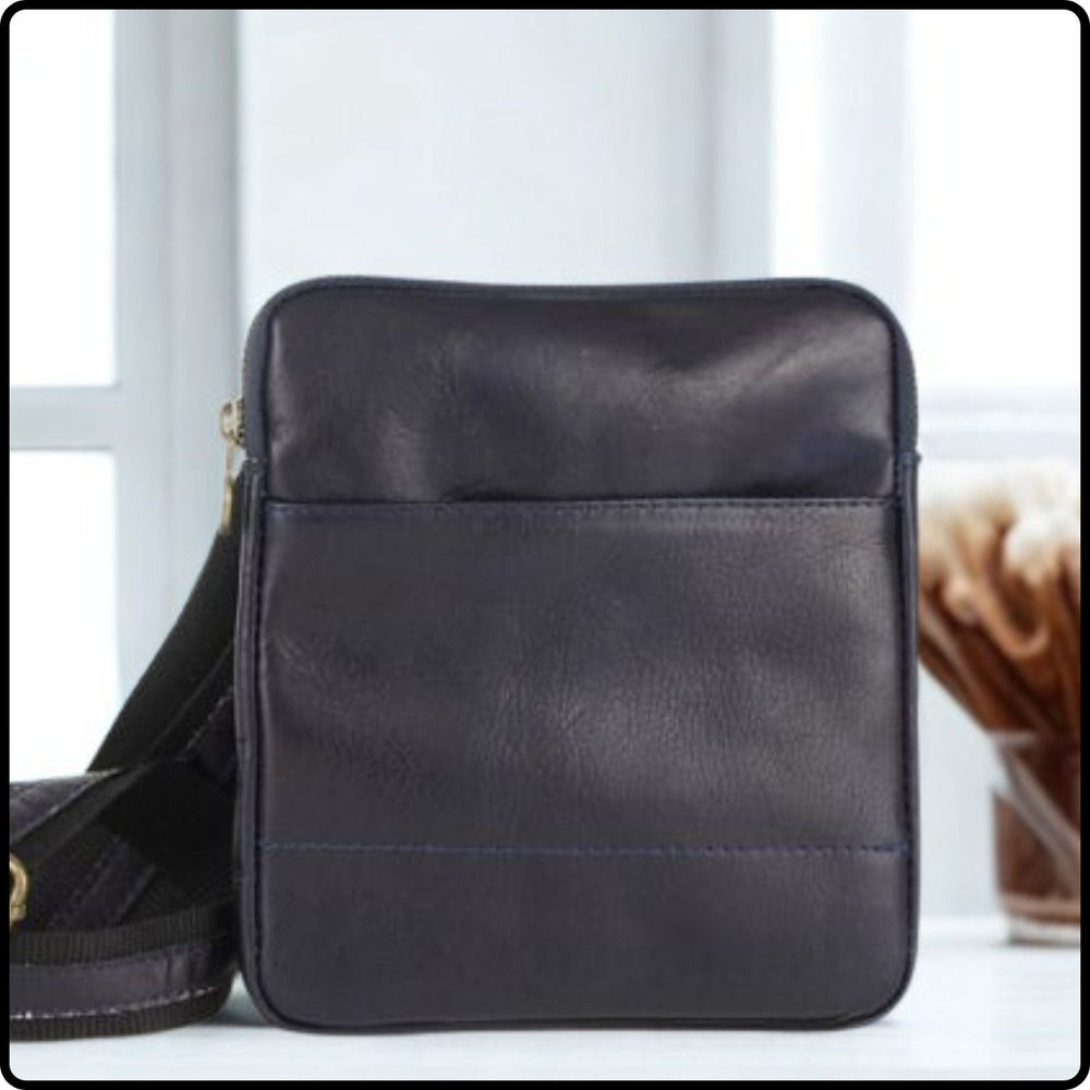 Cross Body Leather Bag with Mixed Strap - TR117/BN-BLUE
