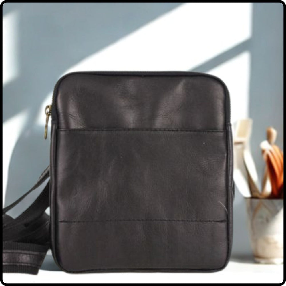 Cross Body Leather Bag with Mixed Strap - TR117/NE-BLACK