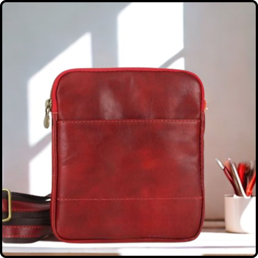 Cross Body Leather Bag with Mixed Strap - TR117/RO-RED