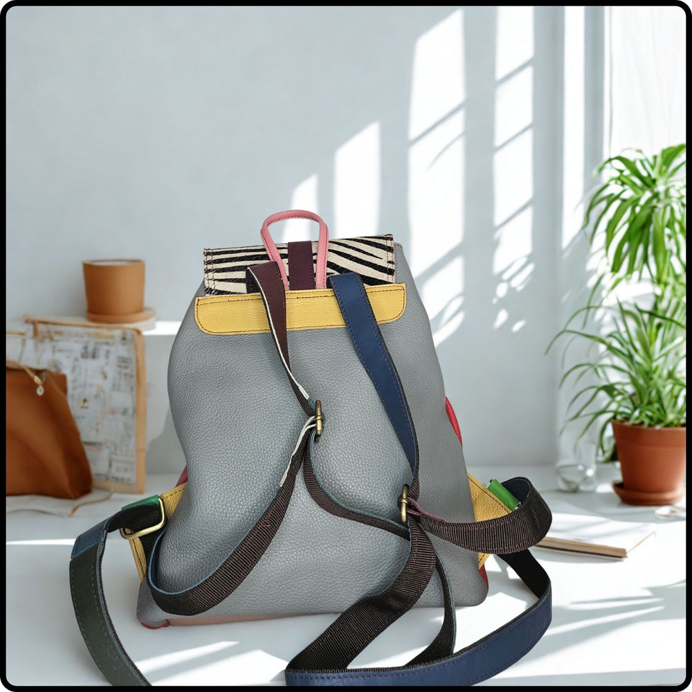 Handmade Recycled Multicoloured Leather Backpack-VKA-RED