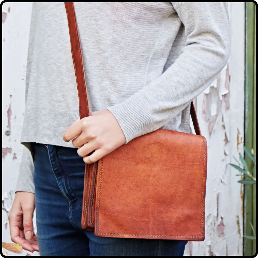 Handmade Small Leather Messenger Bag-LMB-BROWN