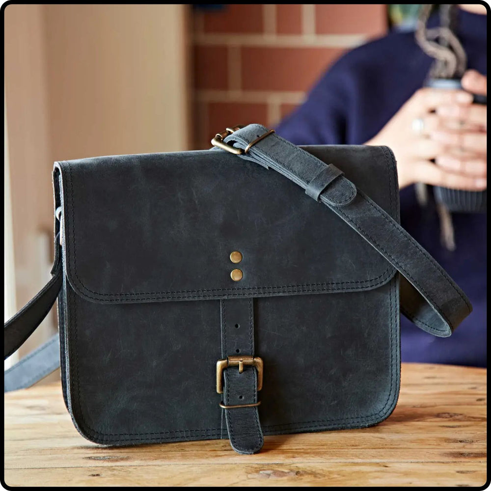 Handmade Buffalo Leather Crossbody Bag-CBB-BLACK