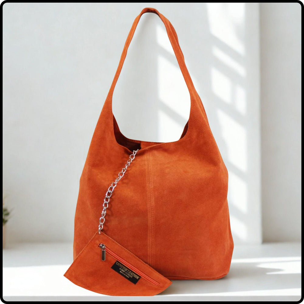 Suede Leather Slouchy Bag - VP144-ORANGE