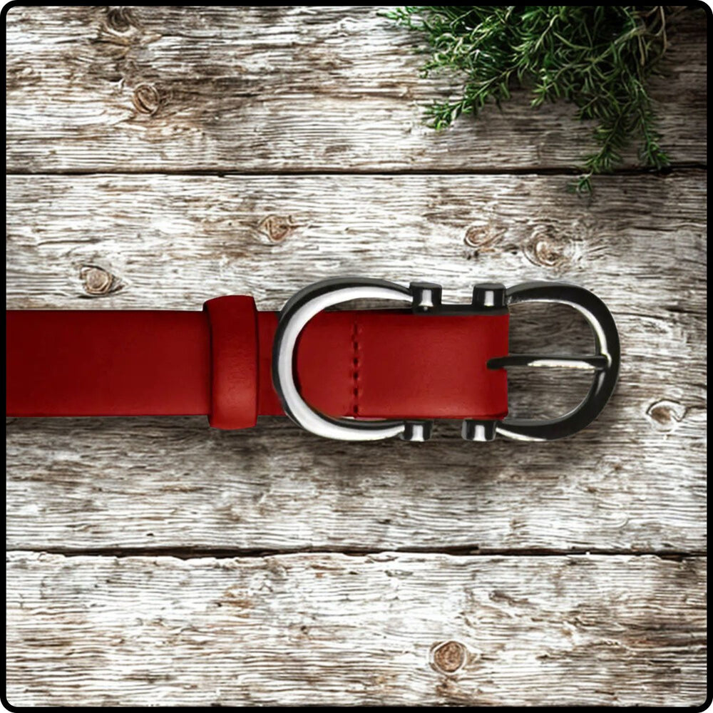 Feature Buckle Red Leather Belt - FSB10
