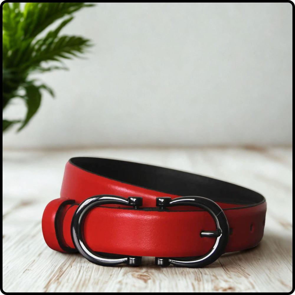 Feature Buckle Red Leather Belt - FSB12