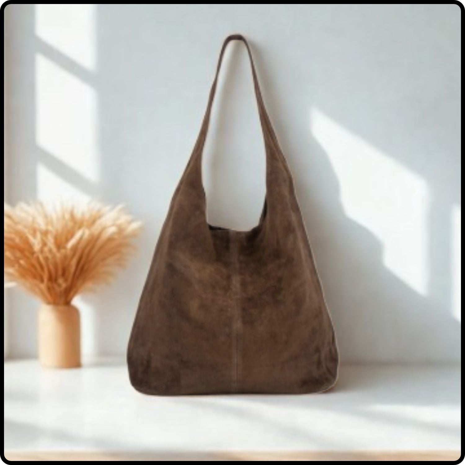 Suede Leather Slouchy Bag - VP144-COFFEE
