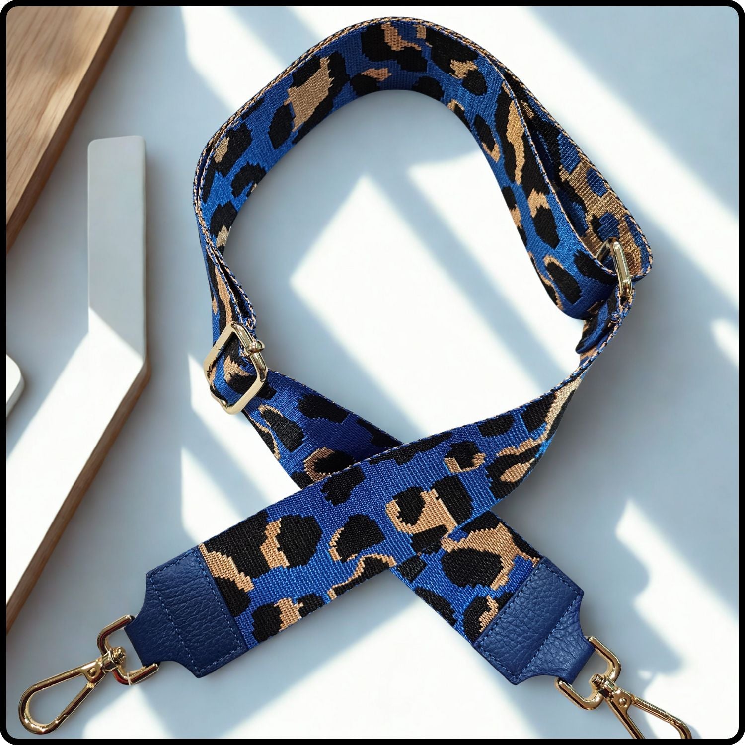 Canvas Bag Strap - BS002-LEOPARD ROYAL BLUE