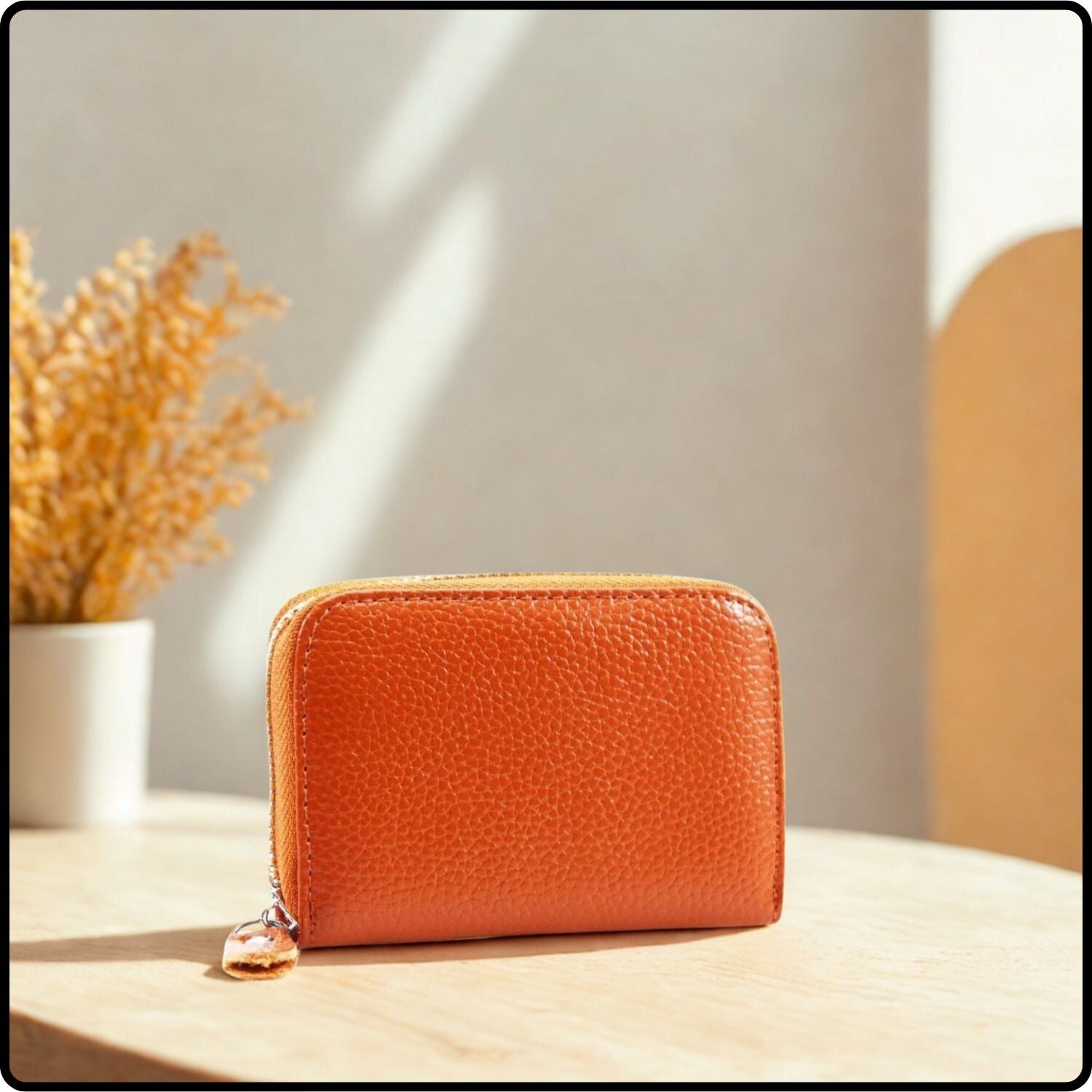 Single Zip Pebbled Leather Card Holder - KB82-ORANGE