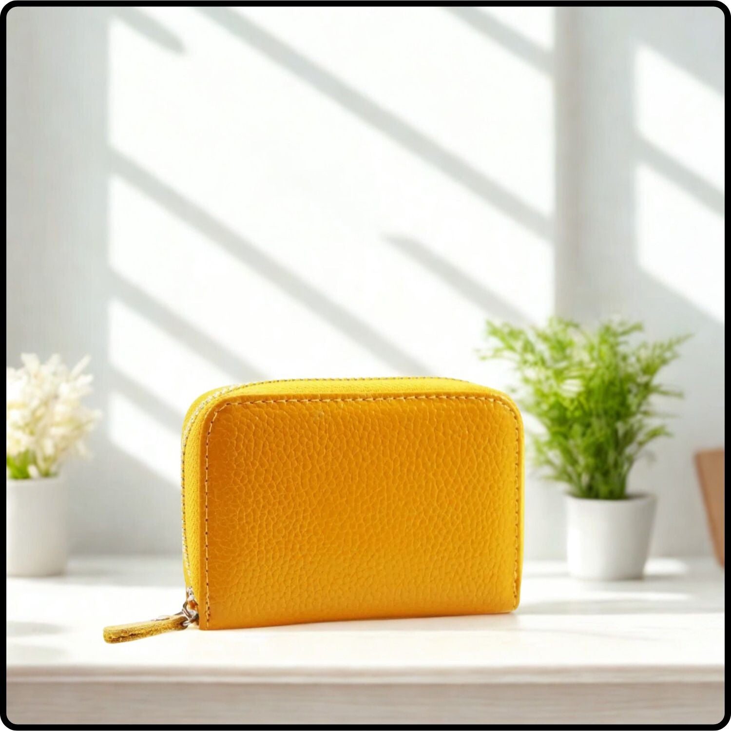 Single Zip Pebbled Leather Card Holder - KB82-YELLOW