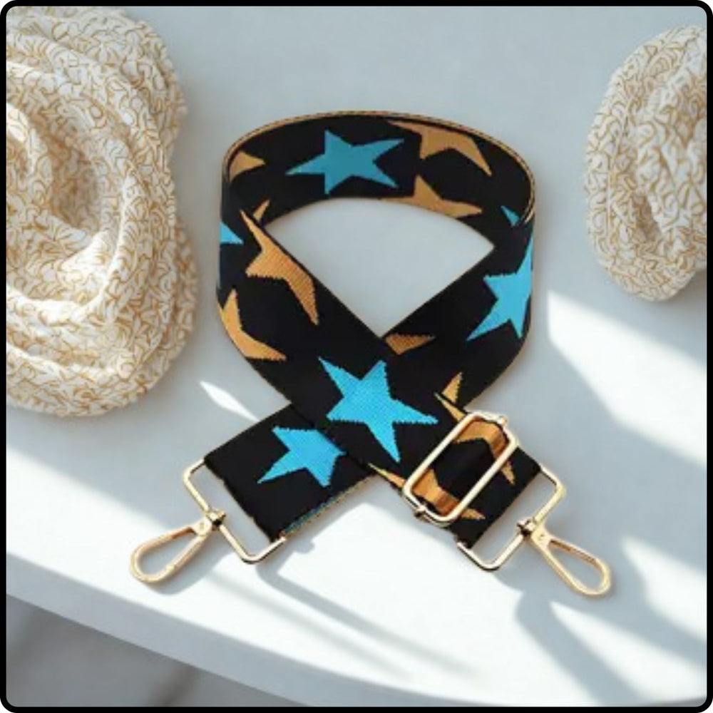 Canvas Bag Strap STAR 5CM - GBS-BLACK/TURQ
