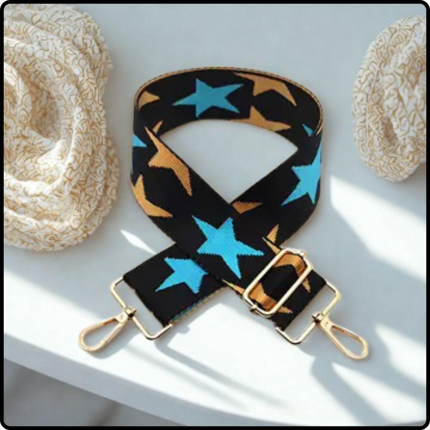 Canvas Bag Strap STAR 5CM - GBS-BLACK/TURQ