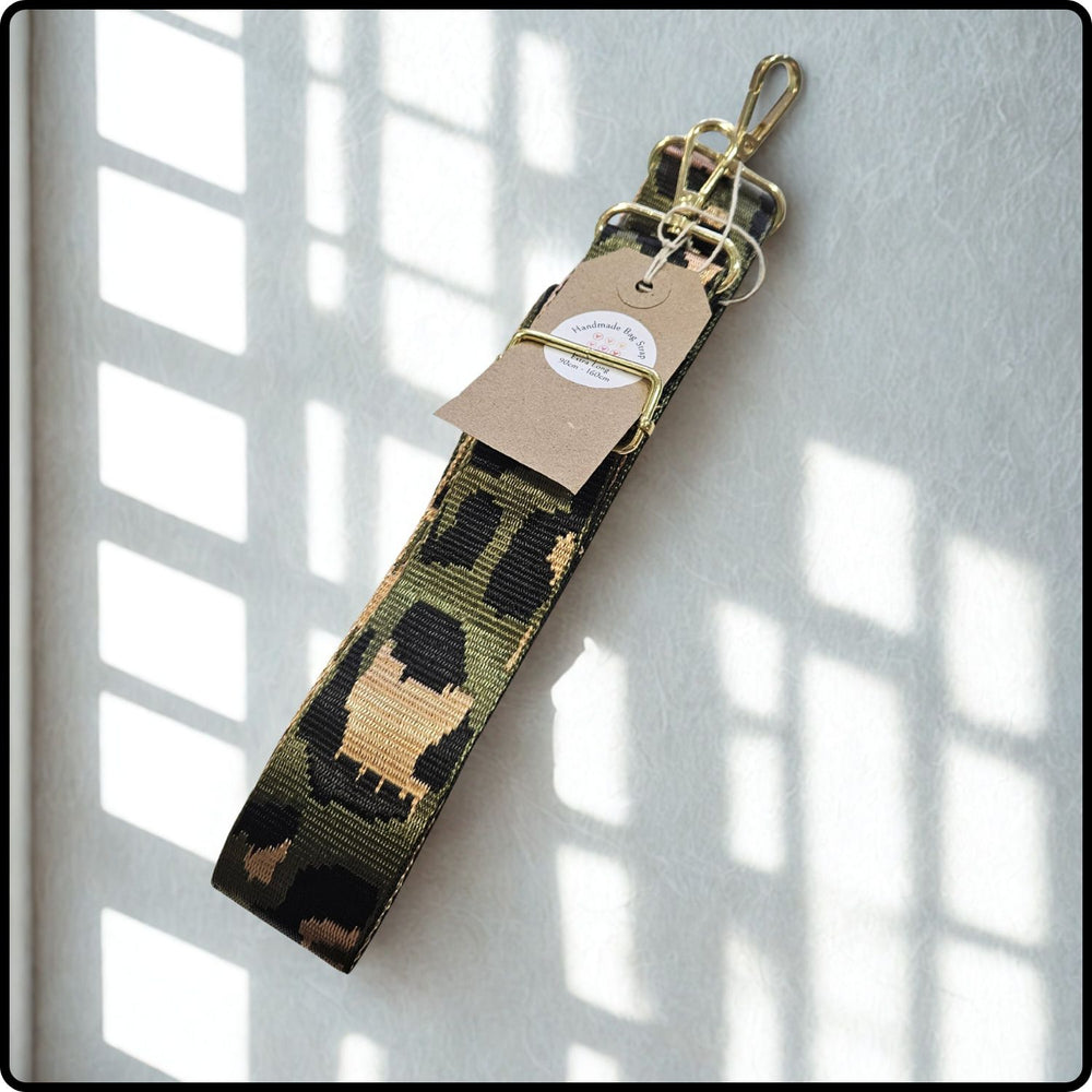 Handmade in Yorkshire Extra Long Bag Straps Leopard Print Olive Green-HMY-LPGB