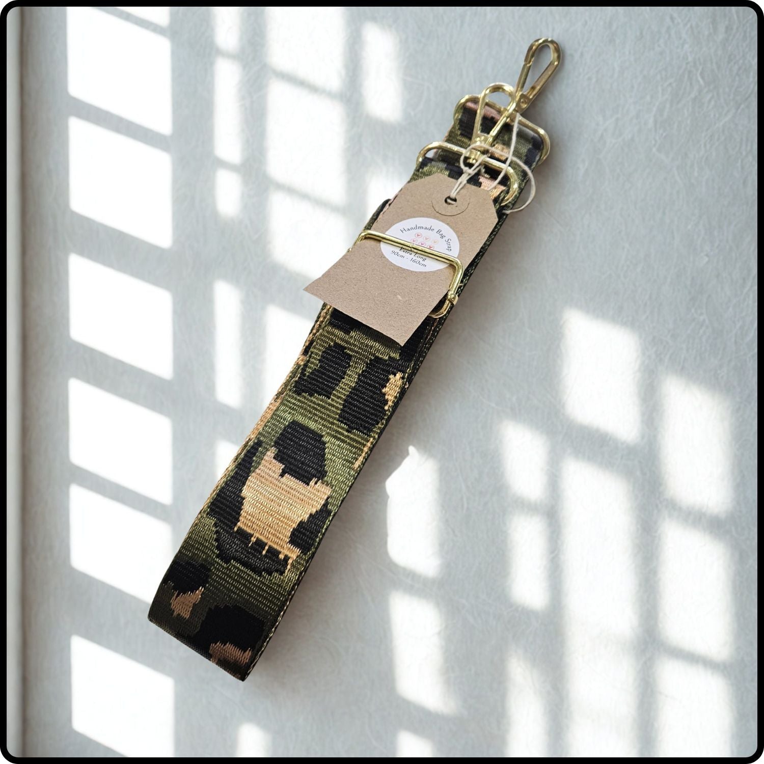 Handmade in Yorkshire Extra Long Bag Straps Leopard Print Olive Green-HMY-LPGB