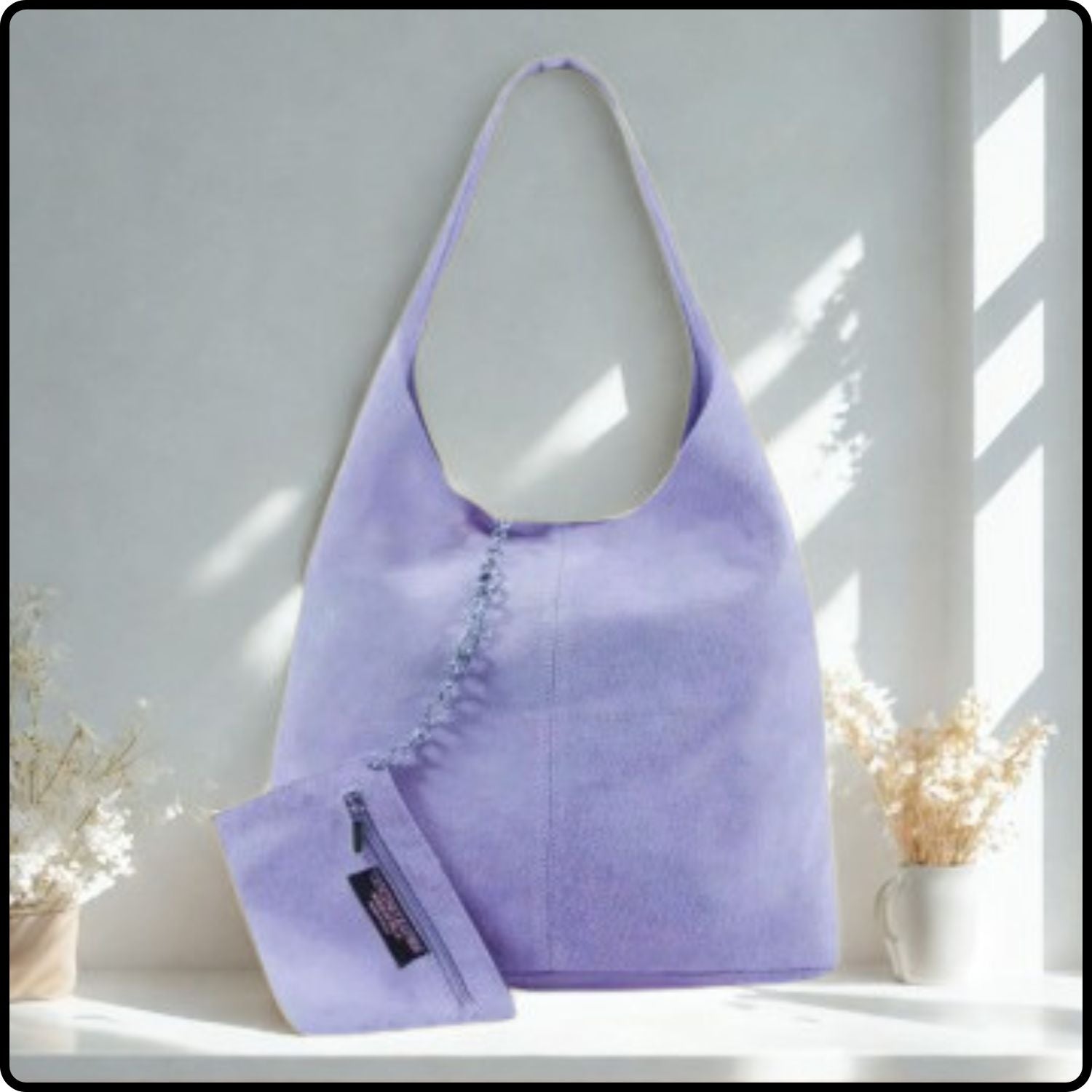 Suede Leather Slouchy Bag - VP144-LILAC