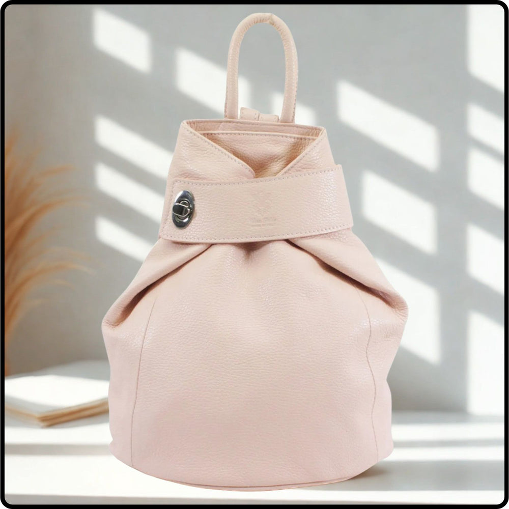 Large Pebbled Leather Lock Closure Backpack - VPR248-LIGHT PINK