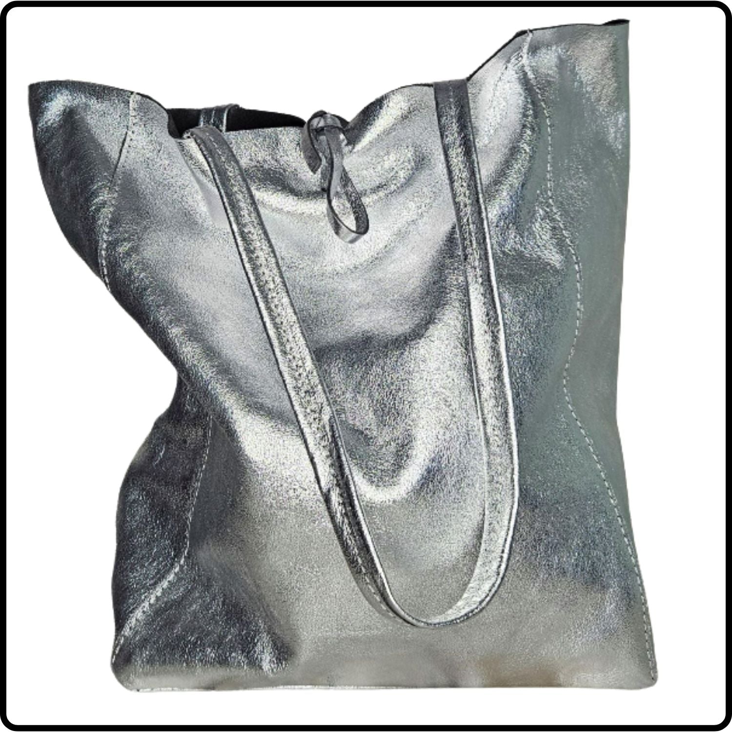 Pebbled Leather Tote Bag - VP8102-SILVER