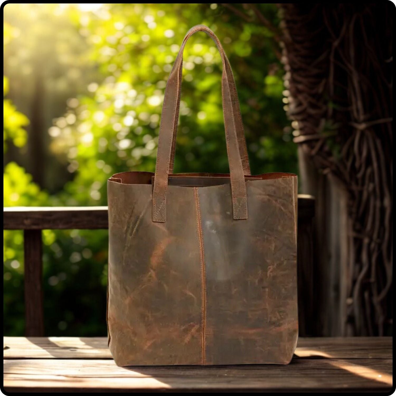 Handmade Buffalo Leather Tote Bag-CBB-Brown-HIB-BROWN