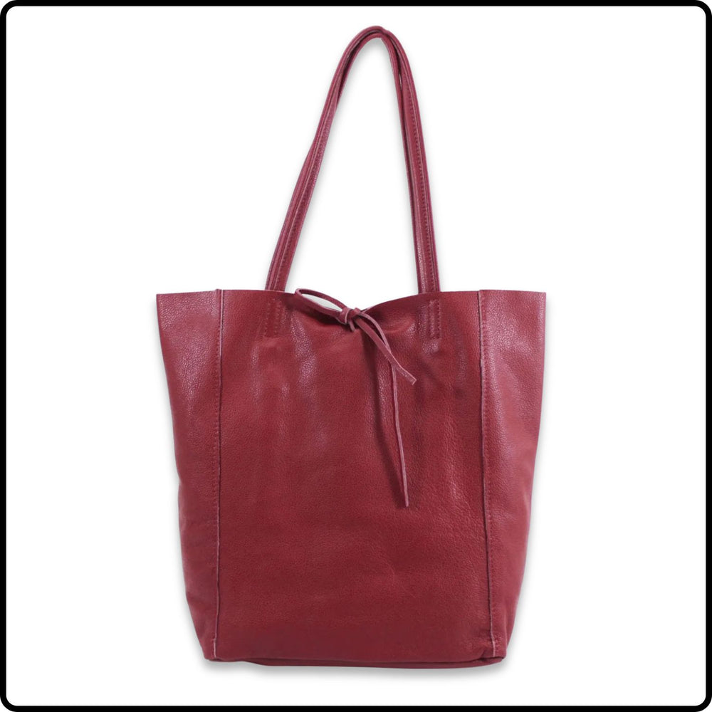 Pebbled Leather Tote Bag - PL215-RED PLUM