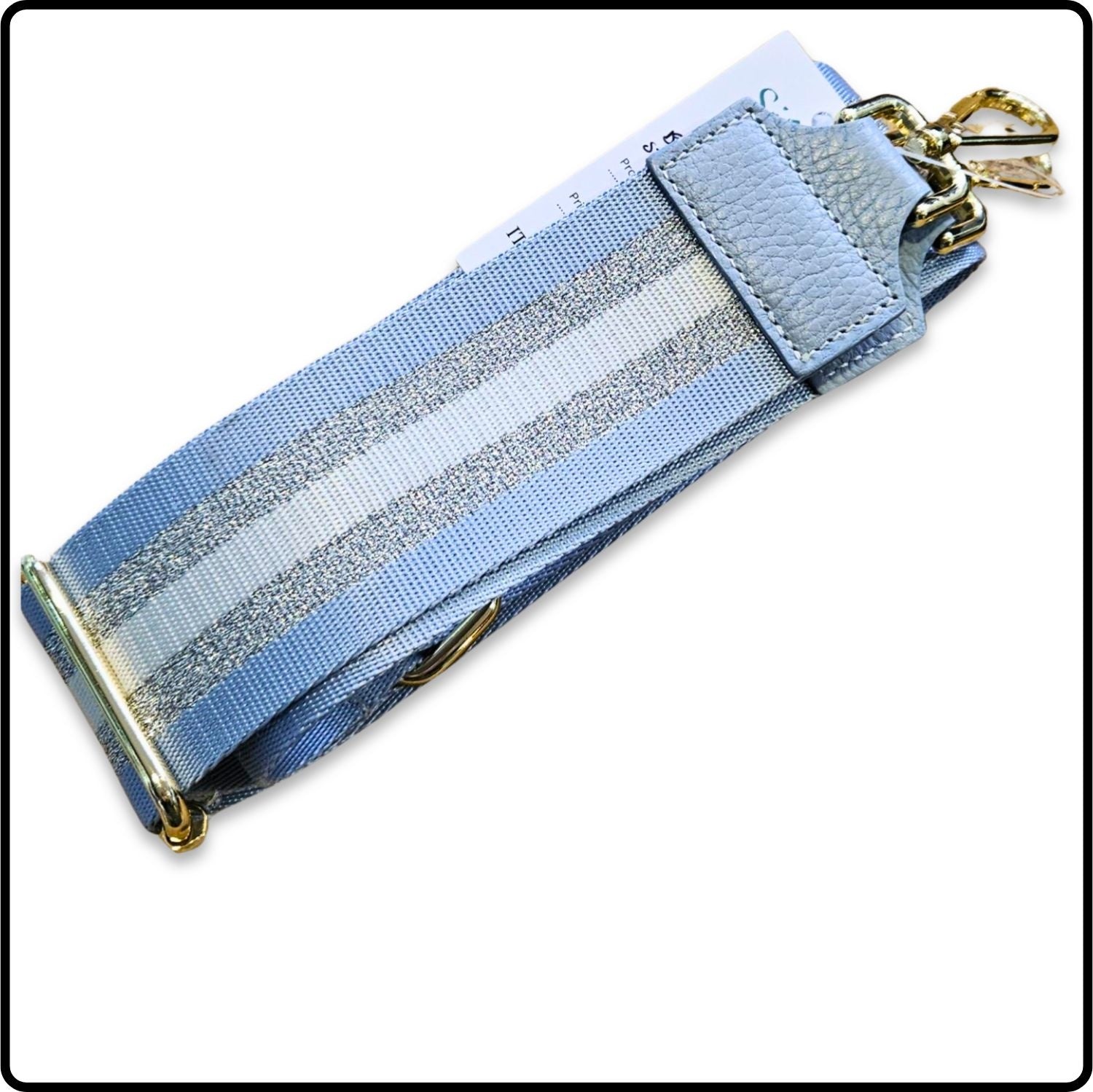 Canvas Bag Strap - BS002-METALLIC STRIPES SILVER-DUCK EGG BLUE