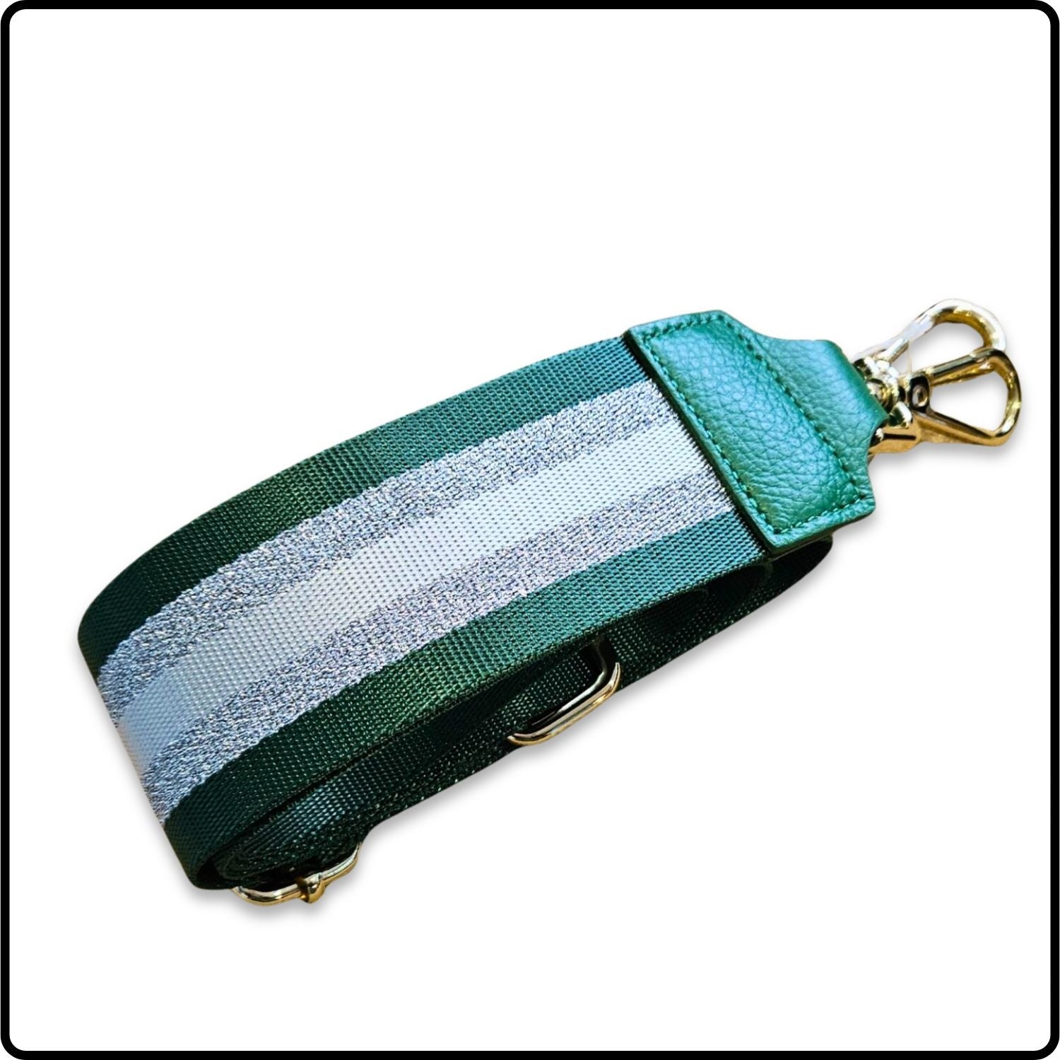 Canvas Bag Strap - BS002-METALLIC STRAPS-SILVER/GREEN